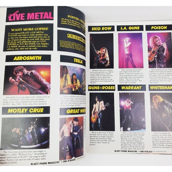 Blast! Live Metal Magazine Posters Skid Row L.A. Guns GNR Jun. 1990 Unread Stock - Picture 5 of 11